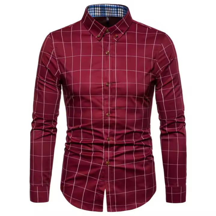 Camisa de algodón para hombre, camisa de manga larga a cuadros, informal, de negocios, ajustada, para oficina, 1311 - 1