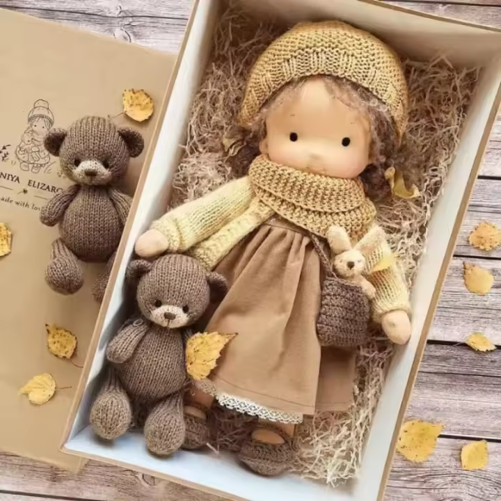 2025 nueva muñeca Waldorf hecha a mano, muñeca Waldorf de 12 pulgadas muñeca tejida hecha a mano muñeca de peluche, muñeca Waldorf hecha a mano de juguete de peluche (A-6) - 1