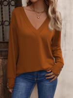 Camiseta holgada de manga larga con cuello en V para mujer, Tops blancos informales, jersey de oficina, otoño e invierno, nuevo - details 6