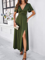 Dama profundaVVestido de noche de fiesta plisado de cintura alta con cuello de manga corta vestido de cóctel - details 7