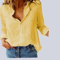 Camisas de ocio blancas y amarillas, cárdigan con solapa y botones, Top holgado de manga larga para mujer, talla grande Blo, tipo túnica informal - details 0