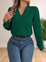 Blusa elegante de oficina de negocios para mujer, camisas elegantes de manga larga con cuello en V en capas, Tops de trabajo 2024 - details 12