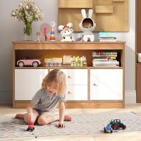 Armario de Juguetes para Niños, Estantería Infantil de Madera con Estante Abierto, 2 Cajones y 2 Puertas, Mueble Multifuncional para Salón, Dormitorio, Guardería, Jardín de Infancia (Natural) - details 1