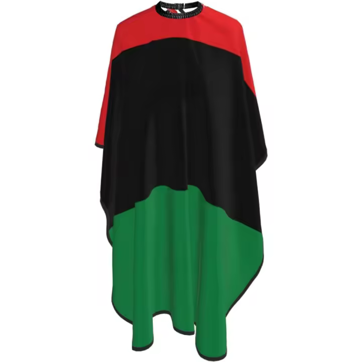 Capa de peluquero para salón de banderas panáfricanas de la bandera afroamericana - Capa de corte de pelo impermeable para peluquería profesional con cierre a presión ajustable - Delantal de corte de pelo para estilista y uso doméstico - 55''X66'' - 1