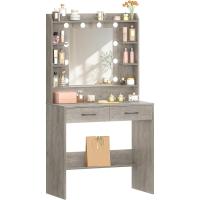 con espejo y luz LED, estilo moderno, estación de maquillaje con estantes abiertos y 2 cajones, para dormitorio, salón, 40 x 80 x 149 cm, blanco DT08203X - details 23