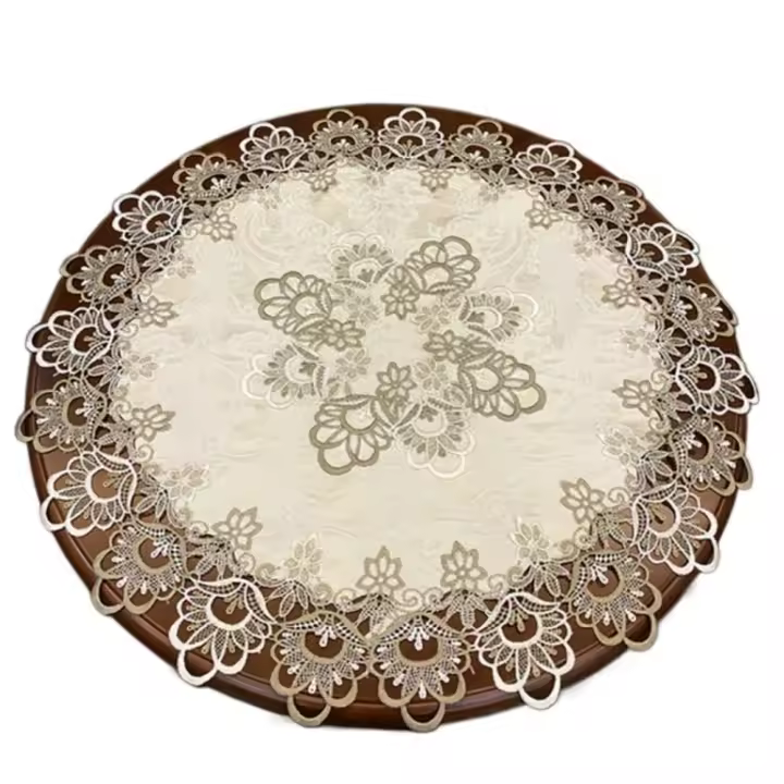 Tela de encaje de boda antiincrustante de lujo redondo, adorno de encaje, mantel bordado, cubierta de mesa, camino de mesa - 1