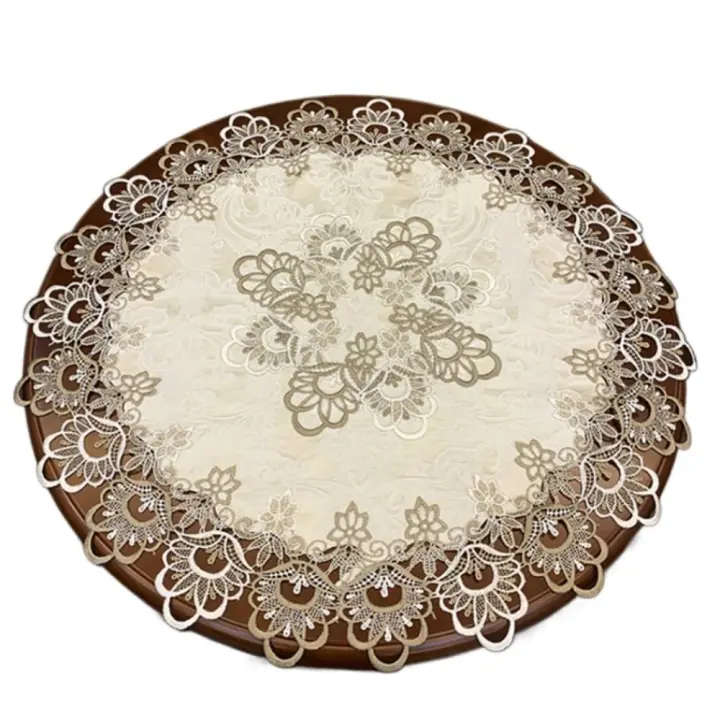 Tela de encaje de boda antiincrustante de lujo redondo, adorno de encaje, mantel bordado, cubierta de mesa, camino de mesa - 1