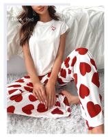 Conjunto De Pijama Para Mujer Estampado De Corazón Camiseta Corta Y Pantalones Largos Ropa De Dormir Estilo Casual De Verano Y Otoño - details 11