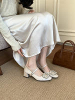 Francés retro tacón grueso Mary Jane zapatos nueva falda de hadas con viento de noche diamantes de imitación tacón medio zapatos individuales - details 10