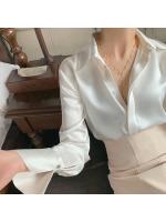 Blusa De Seda Para Mujer Con Manga Larga Estilo Coreano Elegante Traje De Oficina Color Sólido Ropa De Lady Casual Para Mujer - details 4