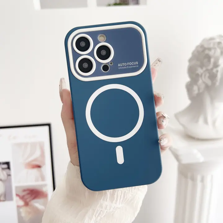 Funda de silicona suave con protección de lente para iPhone 14, 13, 12, 11 Pro Max Plus, carga inalámbrica, Color sólido, ultrafina, TPU - 1