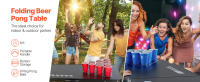 SucceBuy Mesa portátil de beer pong de 8 pies, mesa elevada de 36 pulgadas con asas y 6 bolas, plegable para fiestas y viajes - details 0