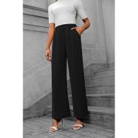 Pantalones de oficina de moda para mujer de cintura alta y pierna ancha 2025 en algodón original. - details 2