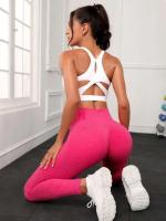 Body deportivo liso sin costuras de verano para mujer de cintura alta, pantalones de yoga Fiess con letras que levantan la cadera, monos de entrenamiento - details 12