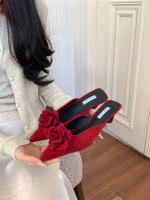 Nueva bolsa cabeza media zapatillas arco de las mujeres tacón grueso tacones altos francés perezoso de un pedal zapatillas geniales - details 6