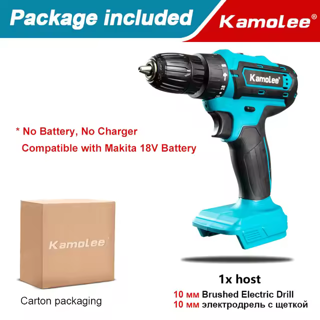 Taladro de Impacto Inalámbrico Kamolee 10mm con Cable Triturado Herramienta Eléctrica para Bricolaje en Casa Compatible con Batería Makita 18V - 1