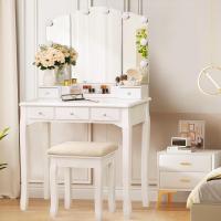 Mesa de Vestir Plegable con Espejo Blanco, 10 Bombillas LED, 5 Cajones, 2 Separadores, Organizador Móvil para Manualidades - details 0