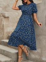 Vestido de mujer, novedad de verano 2025, vestido de longitud media acampanado a la moda con cintura alta y flores redondas para mujer - details 40