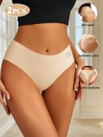 2 piezas de bragas de cintura media de encaje en contraste para mujer, bragas ligeras transpirables sin costuras, detalle de monograma sexy, ribete de encaje de moda primavera/verano, tejidos suaves - details 6
