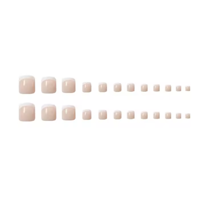 Uñas postizas tostadas para los dedos del pie, 24 piezas cuadradas, cobertura 100%, con borde francés blanco brillante para mujeres - 1