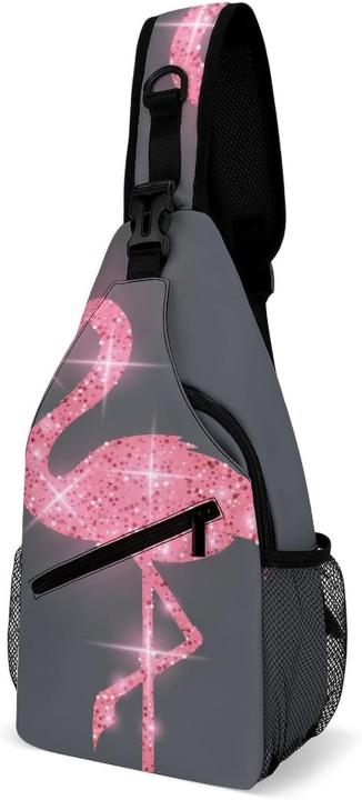 Mochila cruzada de flamenco con purpurina rosa para hombre y mujer, bandolera de hombro, ajustable, ligera, informal, para viaje y senderismo