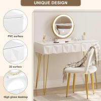 Tocador de Maquillaje con Espejo y Luz LED Iluminación Ajustable Conjunto de Mesa Tocador con Silla Terciopelo Blanco + Dorado - details 23