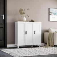 2 Puertas Estante Ajustable Base Elevada Comedor Pasillo Dormitorio Dispositivo Antivuelco 60x30x90 cm Blanco - details 10