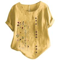 Blusa informal de lino y algodón para mujer, camisa elegante de manga corta con botones, Tops bohemios de talla grande, ropa de calle 2024 - details 2
