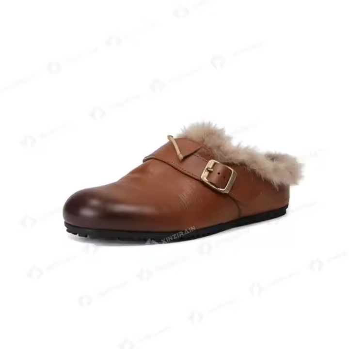 Zapatillas Xinziyu Mule de piel auténtica de alta calidad con suela de 3,5 cm, zuecos de corcho informales para mujer con forro de piel de conejo - 1