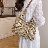 Bolso de ganchillo de paja de verano a la moda, bolso de hombro tejido para ocio en la playa, bolsos de mujer informales para vacaciones, señoras/niñas - details 6