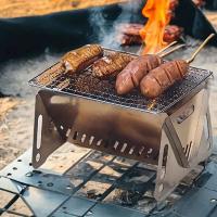 Barbacoa portátil para exteriores, pequeña parrilla plegable, estufa de leña de acero inoxidable, picnic, cocina - details 7