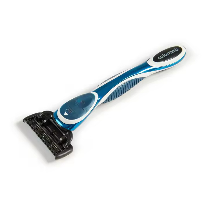 Colorlamb-maquinilla de afeitar Manual para hombre, mango de goma azul con 5 cuchillas, Cartucho de recarga de acero inoxidable, afeitadora para barbero - 1