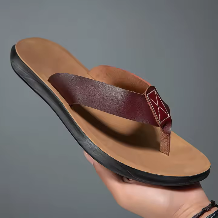 Chanclas de verano para Hombre, zapatillas de cuero ligeras y cómodas, zapatos planos para la playa, chanclas para interiores y exteriores, Chanclas para Hombre Piel - 1