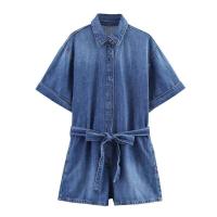 2025 Manga Corta con Solapa, Nuevo Verano, Casual y Versátil Denim para Mujeres - details 1