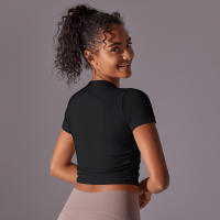 Hamidou-camisetas deportivas ajustadas de manga corta para mujer, Tops atléticos de color sólido para entrenamiento, gimnasio, correr, ropa deportiva - details 15