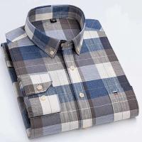 Camisa Casual de Algodón Puro para Hombres Manga Larga, Cuadros, Estilo Oxford, Talla Grande - details 6