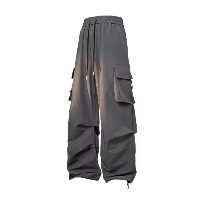 TikTok Hot Item2025Nuevos pantalones finos de seda de hielo para primavera y verano, pantalones de paracaidista con cordón, pantalones cargo funcionales tejidos para hombres, pantalones de aire acondicionado, pantalones casuales rectos estilo Hong Kong, T - 1
