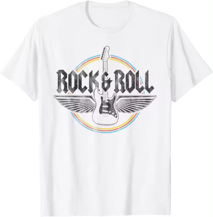 Camiseta Retro Vintage Rock & Roll con alas de guitarra, banda de concierto de música, algodón blanco suave, ajuste Delgado, cuello redondo, Top de moda - 1