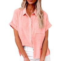 Camisa Simple y a la Moda para Mujer Algodón y Lino Informales, Clásicas con Manga Corta y Borlas - details 1