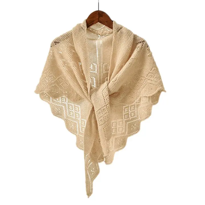 Vintage Color sólido tejido hueco chal capa cruzada nudo bufandas amor corazón triángulo bufanda blusa hombro cuello falso al aire libre - 1