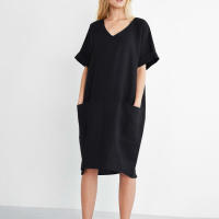 Y verano temperamento europeo americano ropa de mujer Collage manga corta cuello en V vestido de una línea - details 9