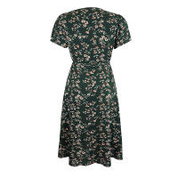 Summer floral print women boho short sleeve v neck split elegant a line party beach dress - details 28