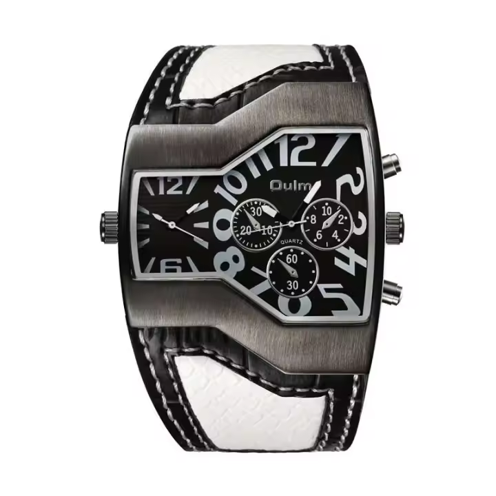 Reloj de Cuarzo Oulm Diseño Doble Movimiento Correa de Cuero Deportivo Reloj Militar para Hombres - 1