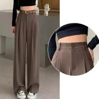 Pantalones de traje de pierna recta de cintura alta para mujer, pantalones drapeados informales para primavera y otoño, nuevo estilo elegante, pantalones de pierna ancha estrechos hasta el suelo - details 1