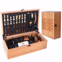 Sacacorchos, juego de accesorios para vino Set Sommelier Premium 4 Piezas - Estuche Caoba con Tablero Ajedrez, Almacena 2 Botellas, Accesorios Bambú/Acero Inox, Ideal para Regalo y Degustaciones(Termómetro no incluido) - details 1