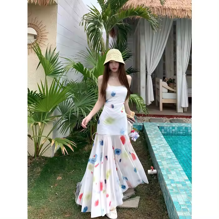 Vestido de color agua con sentido del diseño, camisola para mujer, nueva falda de verano ajustada fi fishail, larga única y hermosa estilo occidental - 1