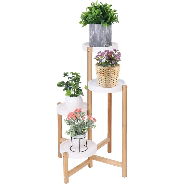 Estantería de Bambú con 4 Niveles Soporte Decorativo para Macetas Alto Bajo - 1