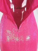 Vestido de fiesta con forro completo de lentejuelas rosa brillante, con tirantes, ajustado, acolchado, para noche y discoteca - details 11