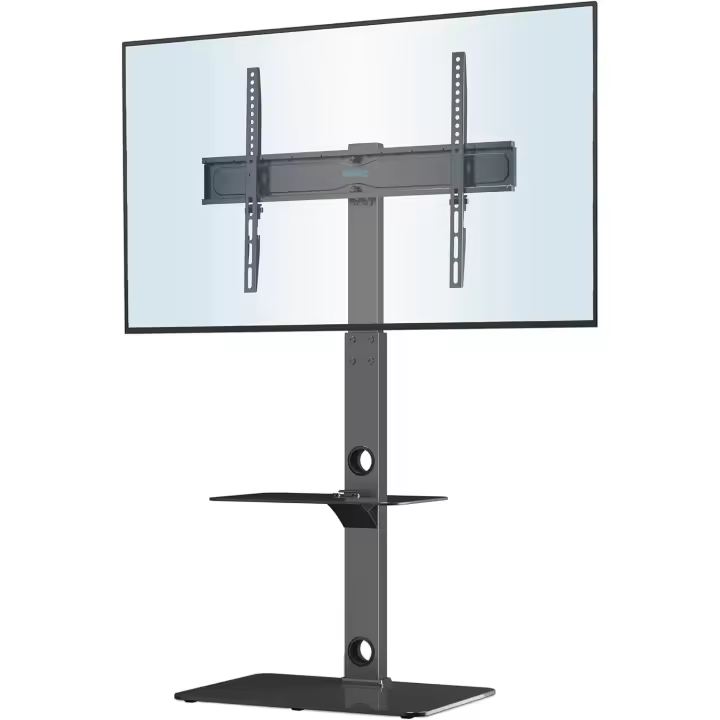 Soporte TV Pie Universal para TV de 30-70 Pulgadas de Plasma LED OLED LCD, Ajustable en Altura, Soporte TV Suelo con Estantes de Vidrio Templado de 2 Niveles, hasta 40 Kg, VESA MÁX. 600x400 mm - 1