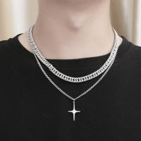 Cadena Cubana Gruesa Acero Inoxidable, Cadena Clavícula para Hombres y Mujeres Parejas, Estilo Hip Hop Etnico, Doble Cadena - details 0